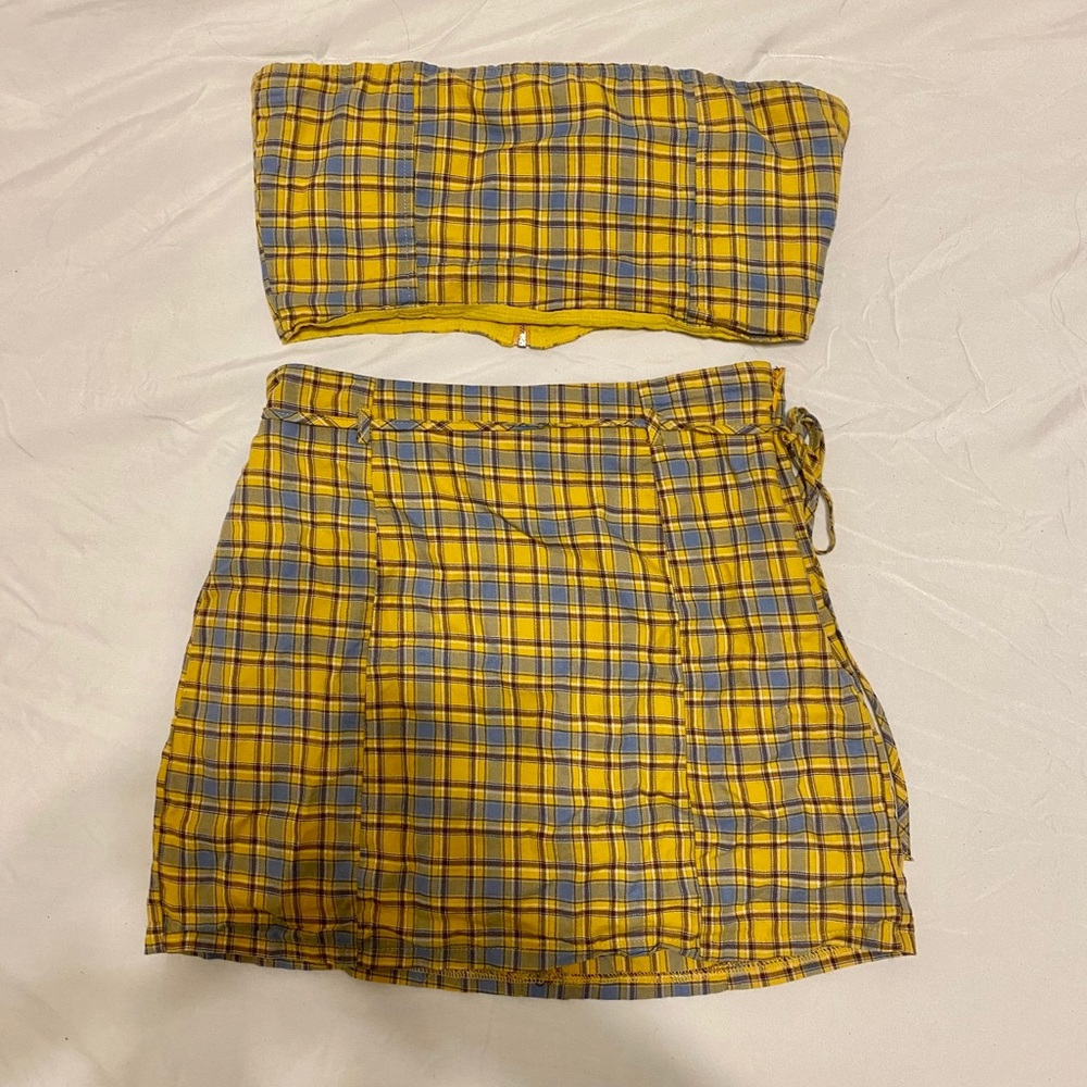 Matching Yellow Plaid Tube-Top & Mini Skirt